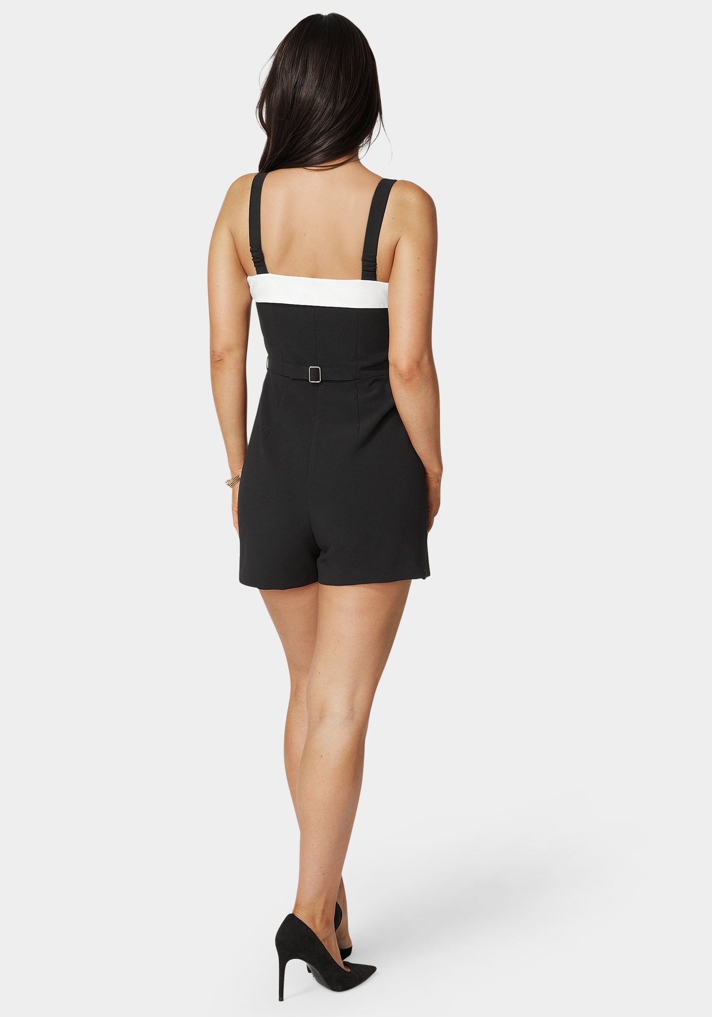 Woven Twill Button Down Bustier Romper