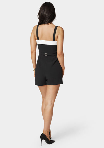 Woven Twill Button Down Bustier Romper