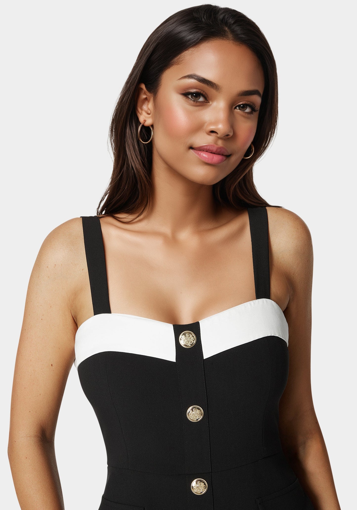 Woven Twill Button Down Bustier Romper