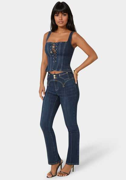 Lace Up Corset Denim Top