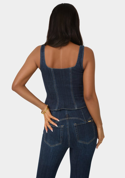 Lace Up Corset Denim Top
