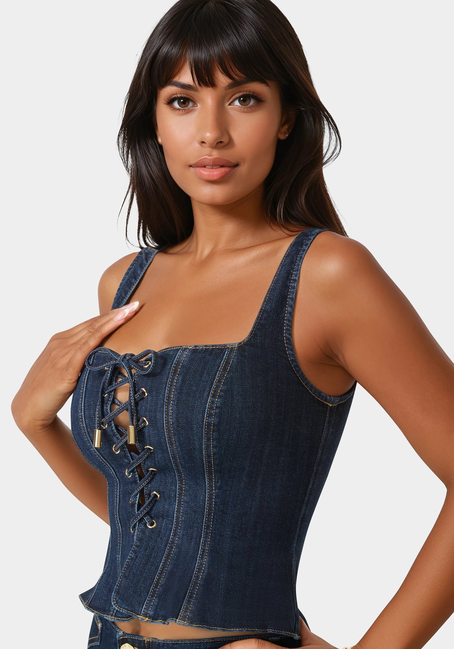 Lace Up Corset Denim Top