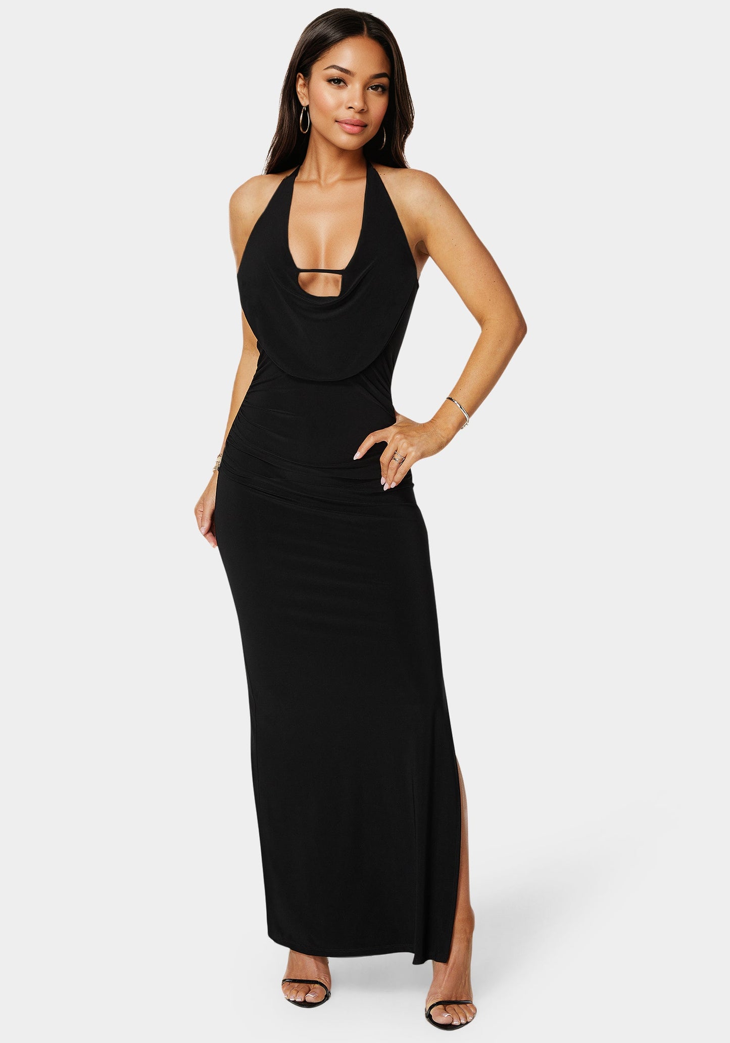 Plunge Neck Cowl Maxi Dress
