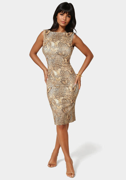 High Neck Open Back Midi Dress