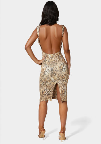 High Neck Open Back Midi Dress