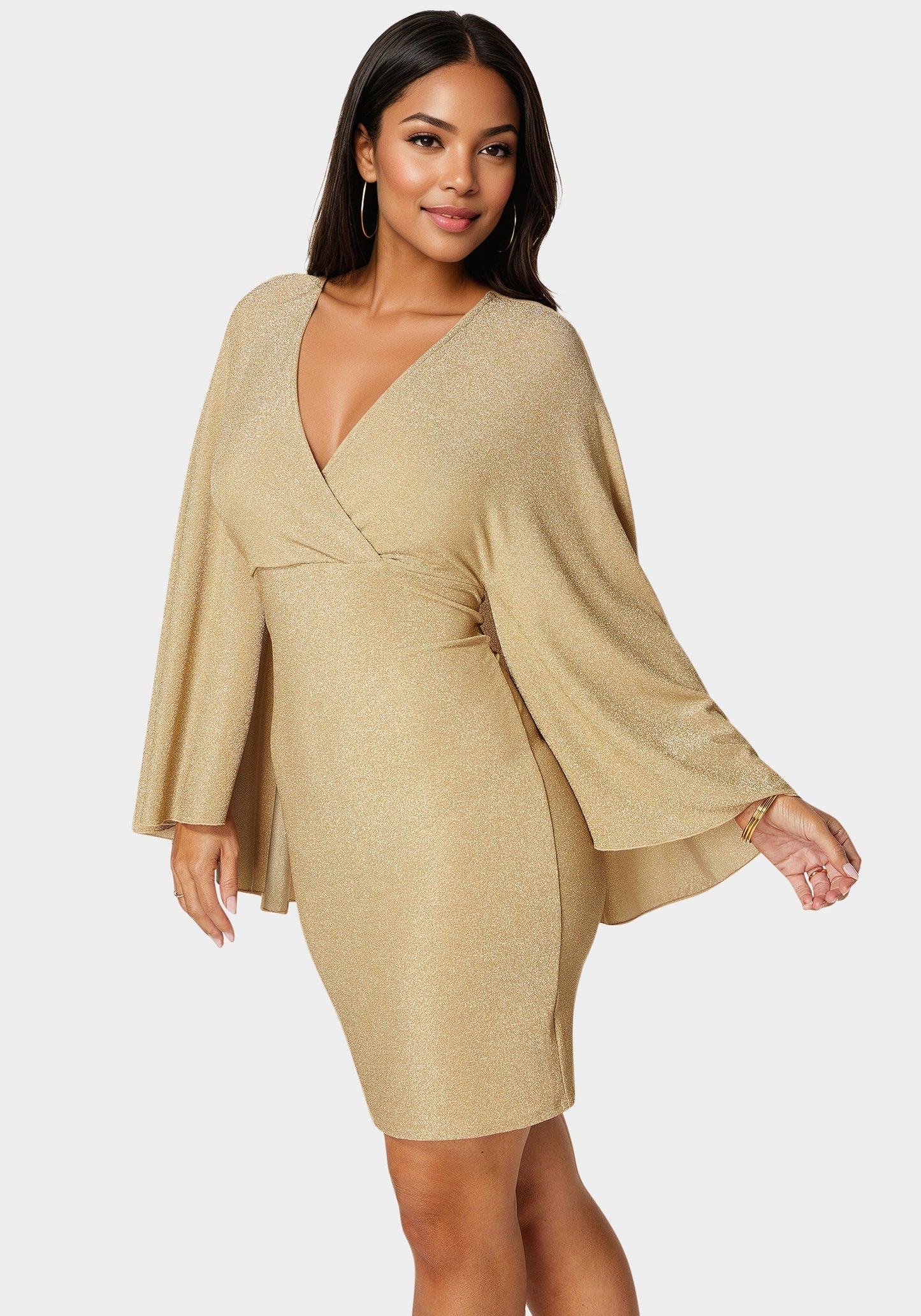 Plunge Neck Drama Cape Dress