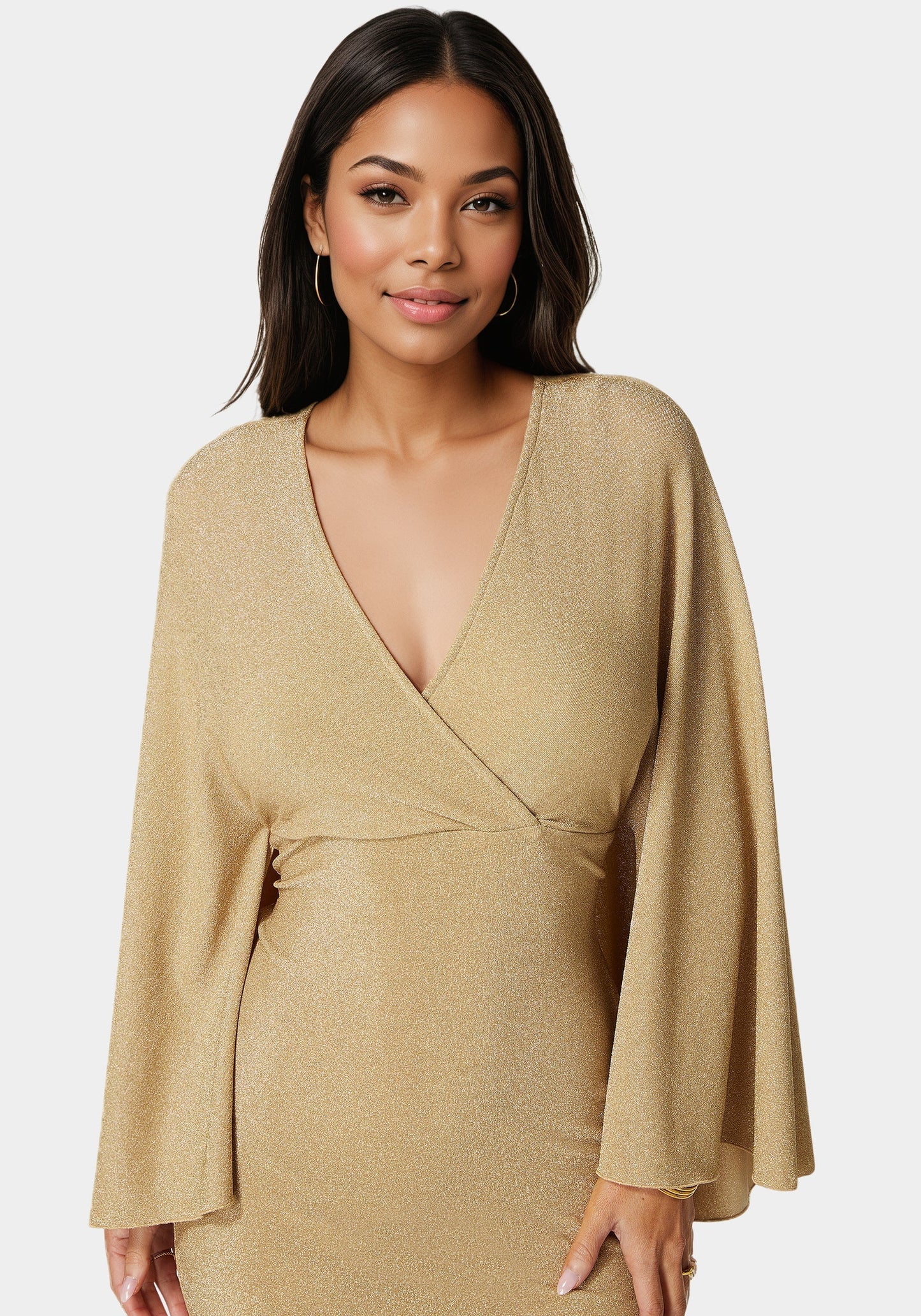 Plunge Neck Drama Cape Dress