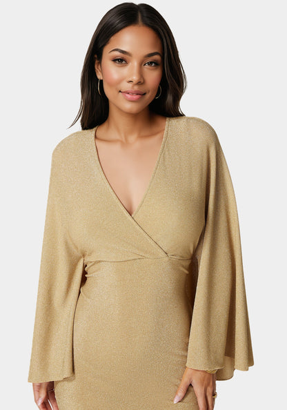 Plunge Neck Drama Cape Dress