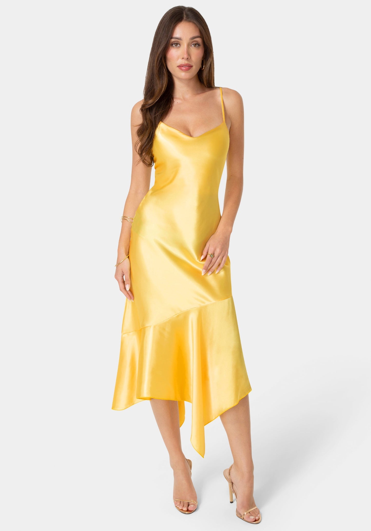 Satin V-Neck Hanky Maxi Dress