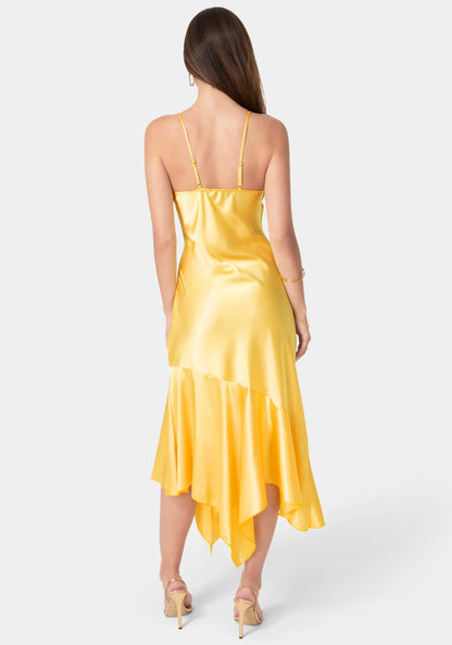 Satin V-Neck Hanky Maxi Dress