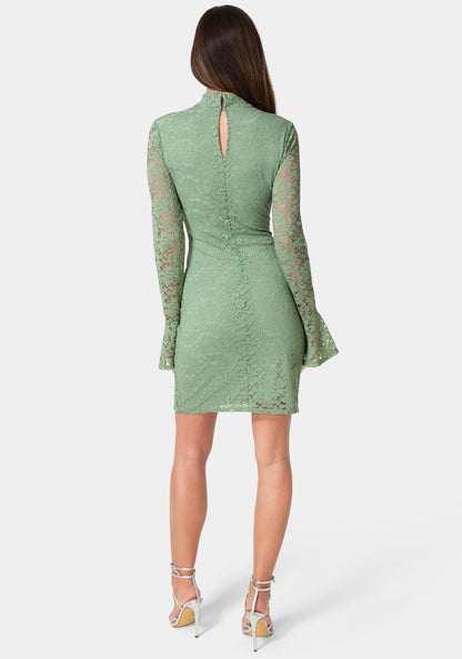 Lace Bell Sleeve Slim Dress