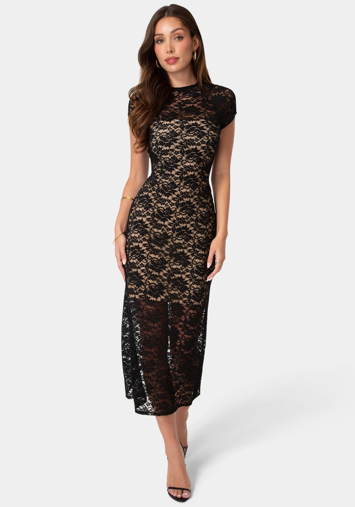 Lace Cap Sleeve Midi Dress