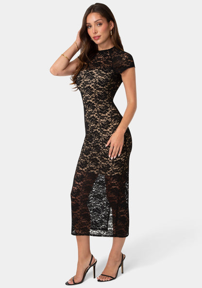 Lace Cap Sleeve Midi Dress