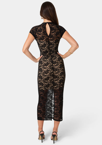 Lace Cap Sleeve Midi Dress