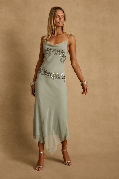 Amelie Blue Embellished Midi Dress