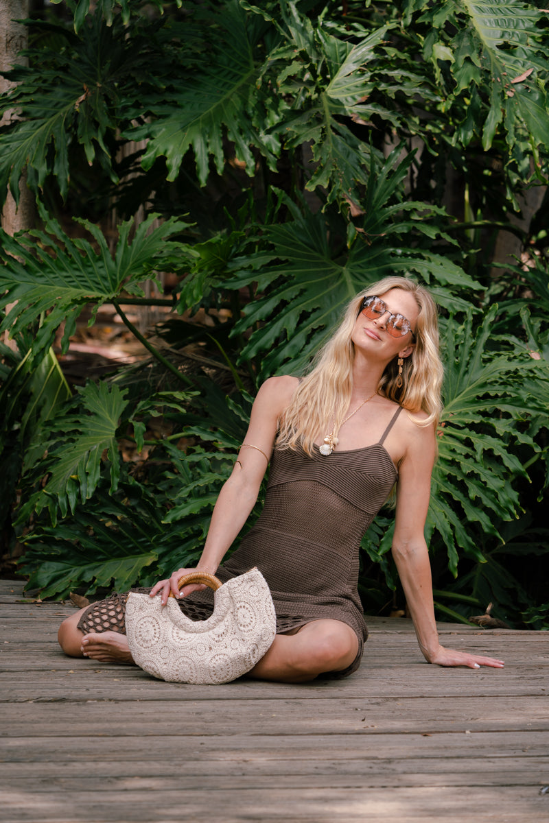 Brittany Sleeveless Crochet Knit Maxi Dress Brown