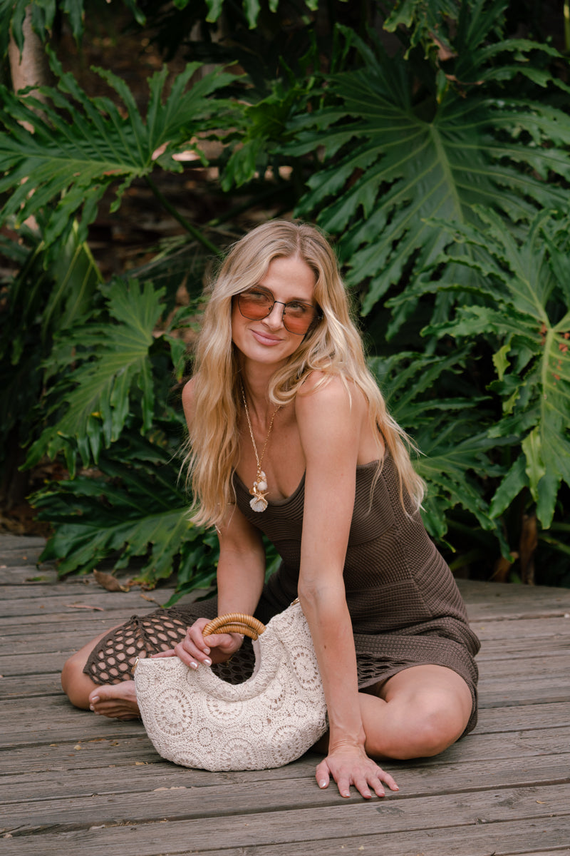 Brittany Sleeveless Crochet Knit Maxi Dress Brown