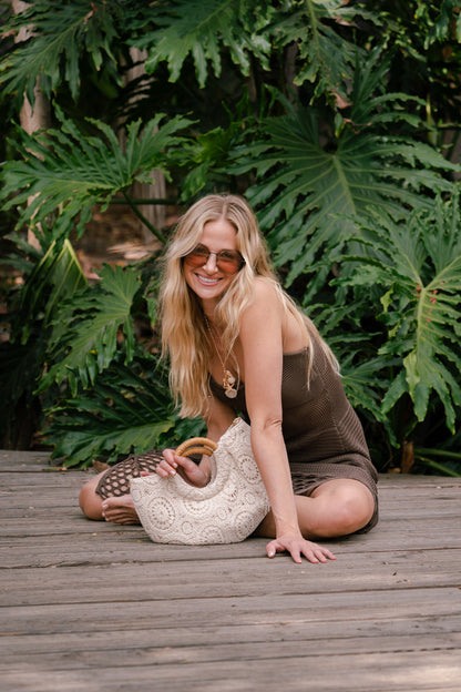 Brittany Sleeveless Crochet Knit Maxi Dress Brown