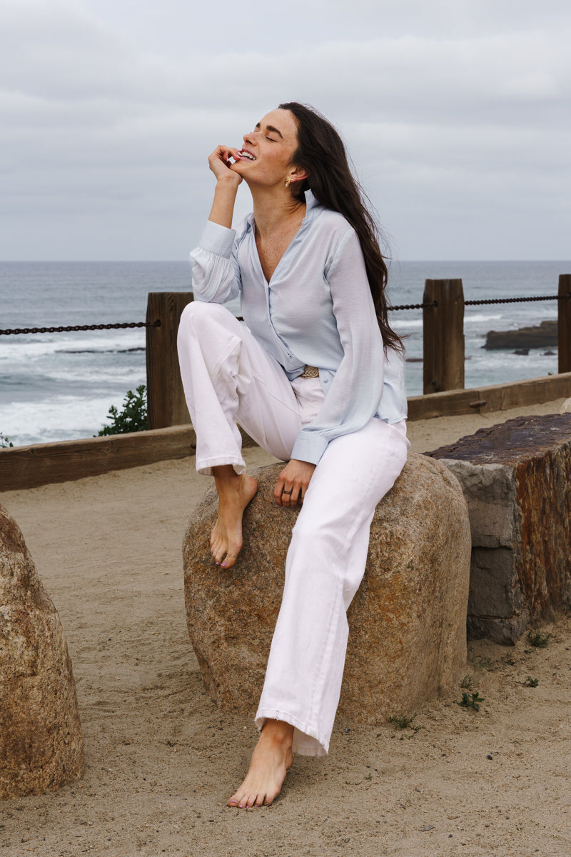 Lucy Long Sleeve Button Down Top Blue