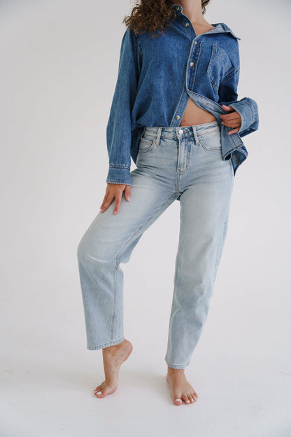 Noah High Rise Cropped Barrel Jeans Light Wash
