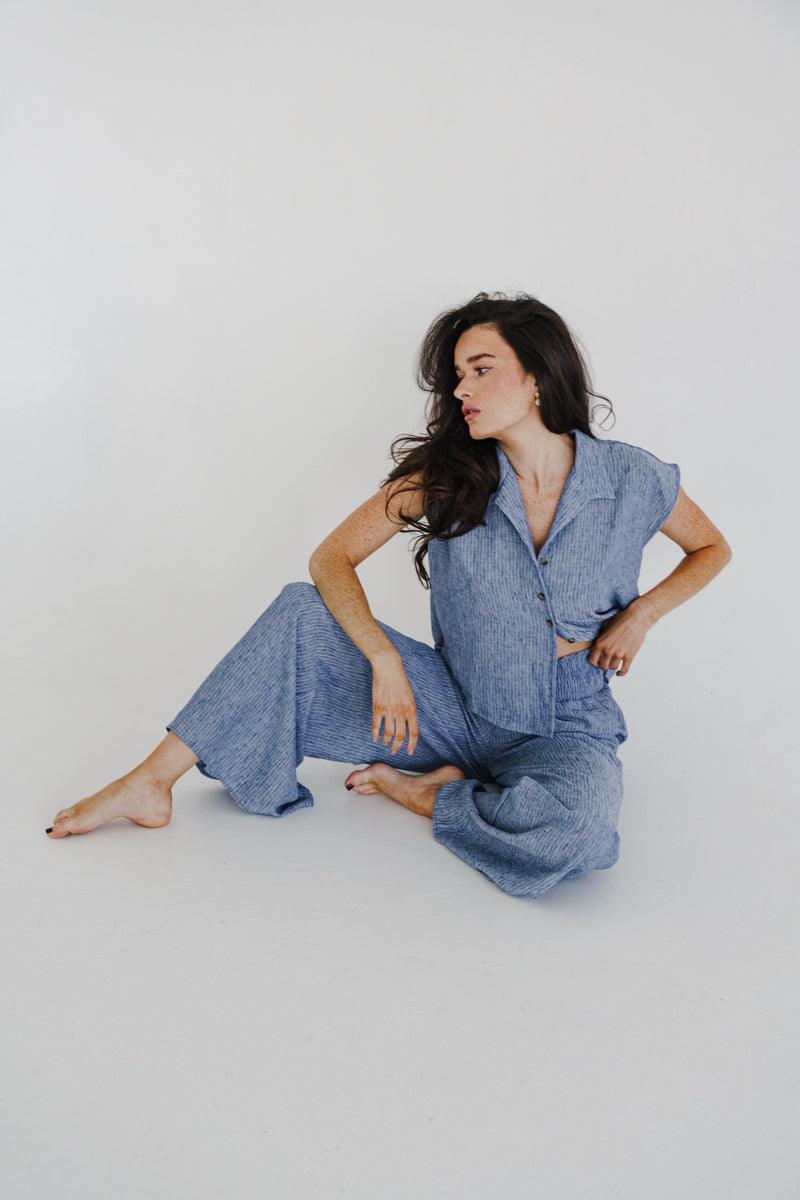 Bria High Waist Wide Leg Stripe Print Pants Blue