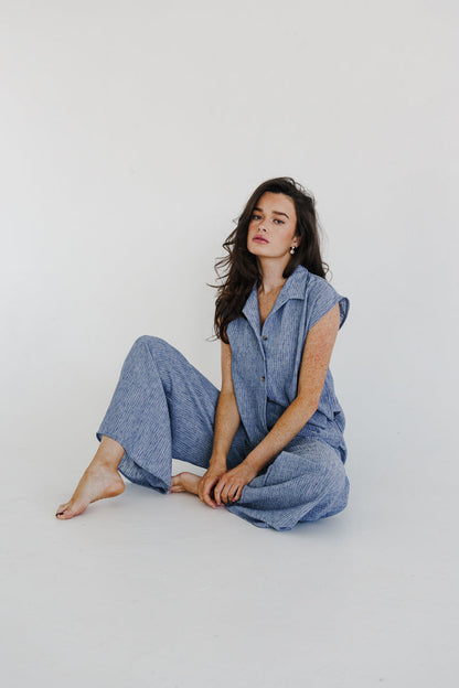 Bria High Waist Wide Leg Stripe Print Pants Blue