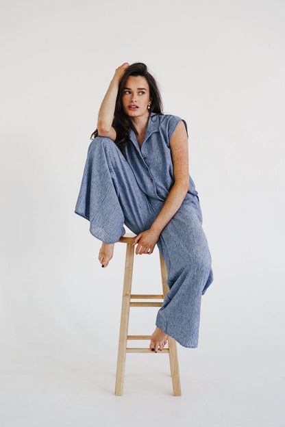 Bria High Waist Wide Leg Stripe Print Pants Blue