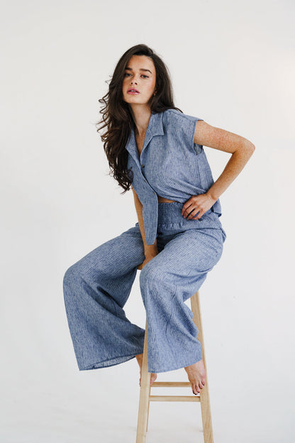 Bria High Waist Wide Leg Stripe Print Pants Blue