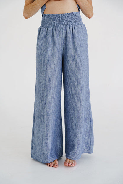 Bria High Waist Wide Leg Stripe Print Pants Blue