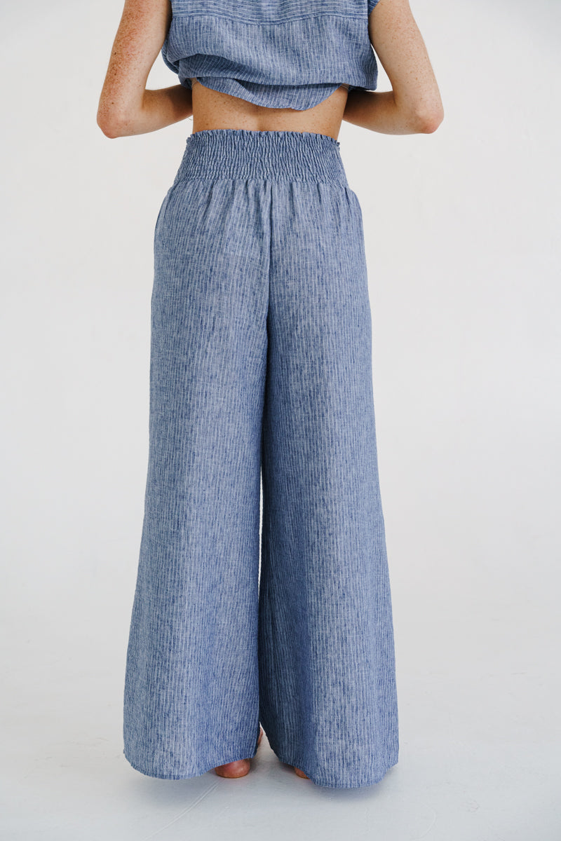 Bria High Waist Wide Leg Stripe Print Pants Blue