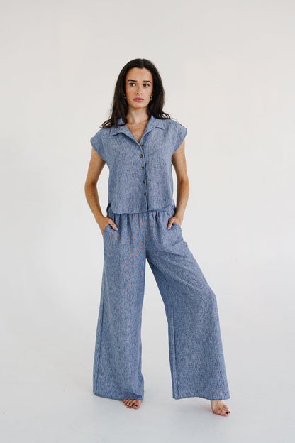Bria High Waist Wide Leg Stripe Print Pants Blue