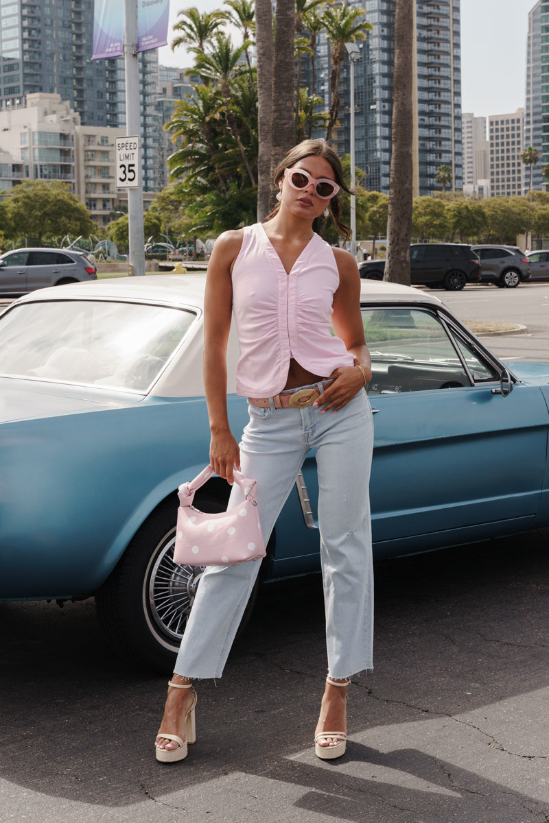 Whitley Sleeveless Shirred Top Pink