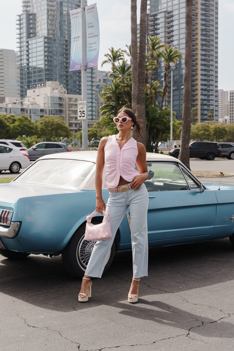 Whitley Sleeveless Shirred Top Pink