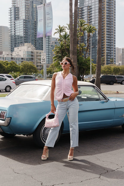 Whitley Sleeveless Shirred Top Pink