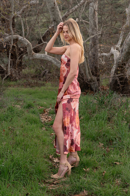 Aliyah Sleeveless Floral Print Maxi Dress Brown