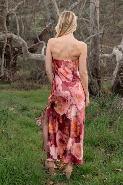 Aliyah Sleeveless Floral Print Maxi Dress Brown