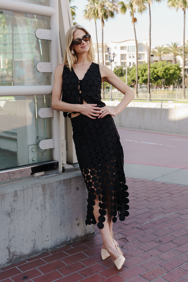 Sofia High Waist Circle Crochet Midi Skirt Black