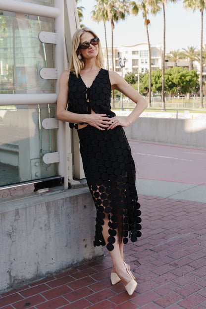 Sofia High Waist Circle Crochet Midi Skirt Black