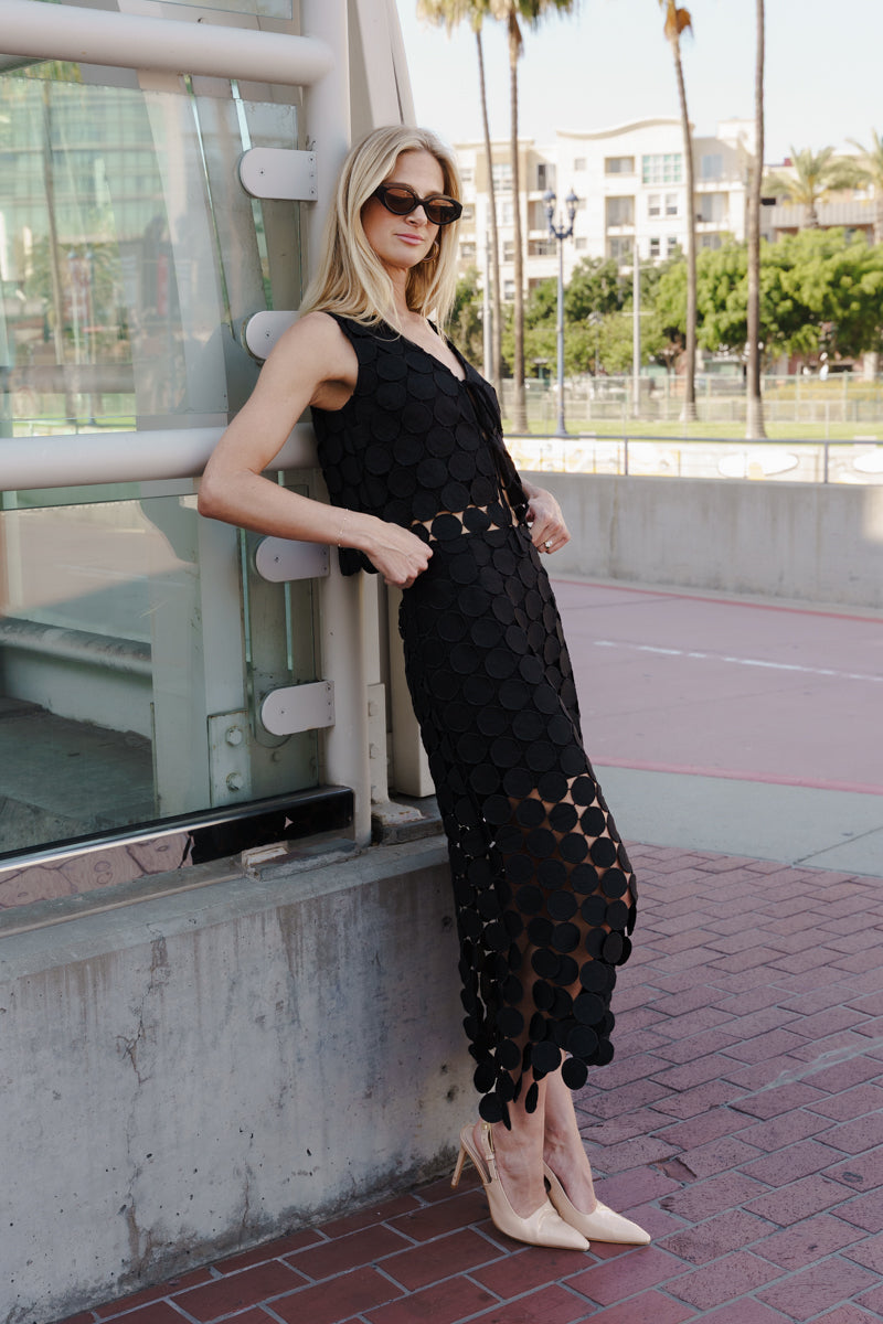 Sofia High Waist Circle Crochet Midi Skirt Black