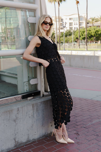Sofia High Waist Circle Crochet Midi Skirt Black