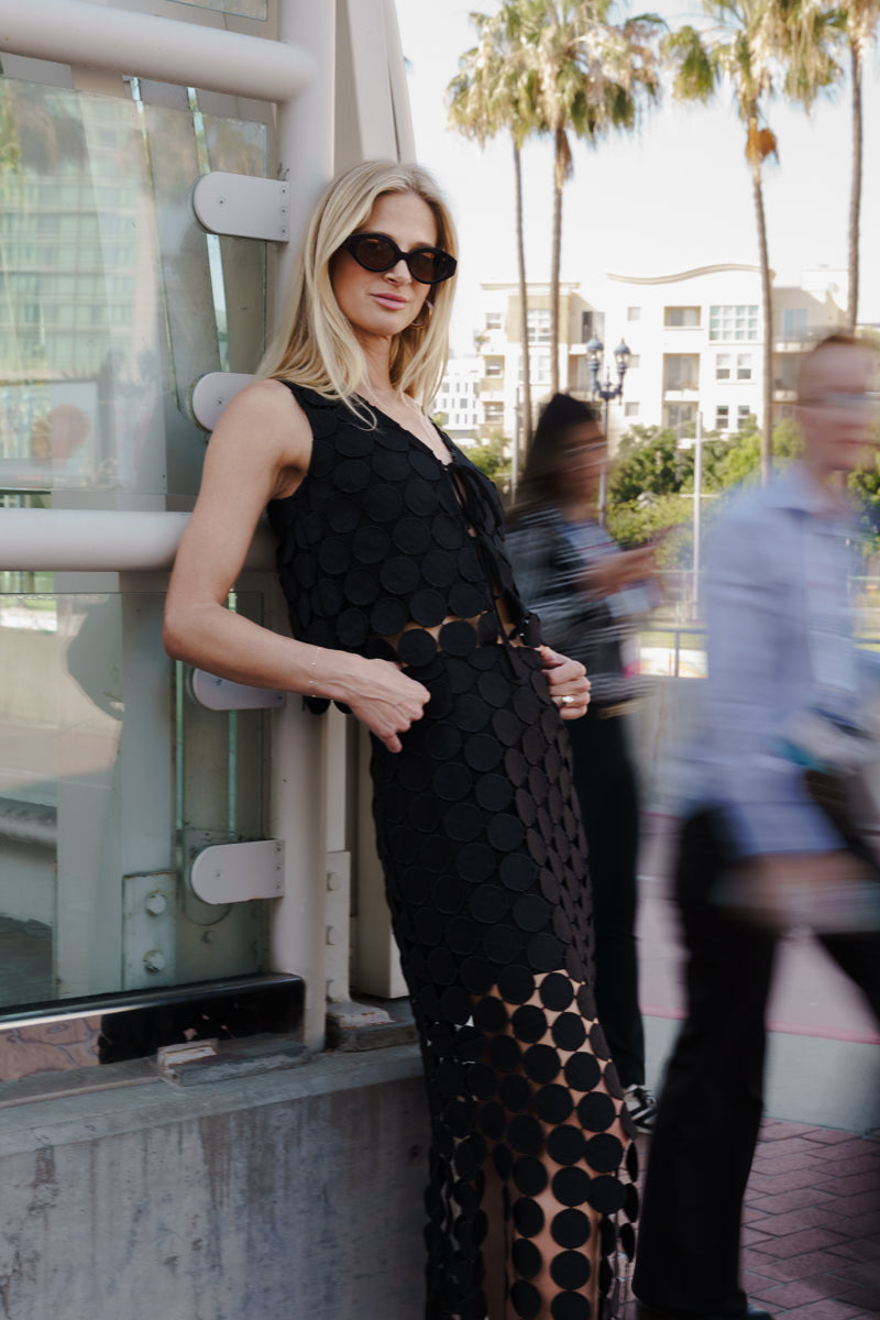 Sofia High Waist Circle Crochet Midi Skirt Black