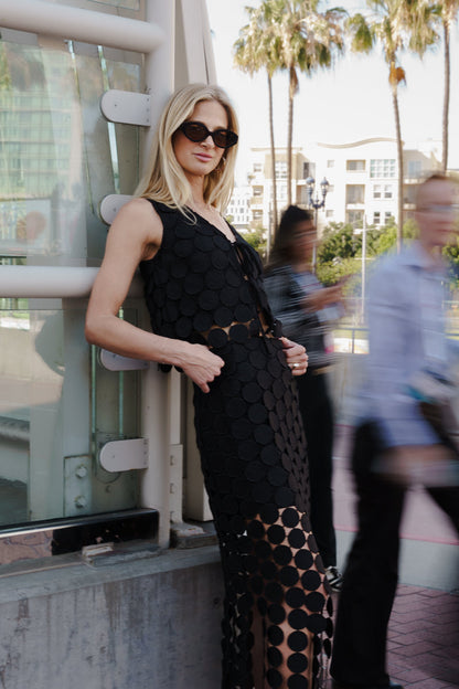 Sofia High Waist Circle Crochet Midi Skirt Black