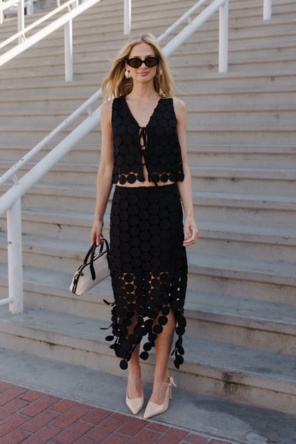 Sofia High Waist Circle Crochet Midi Skirt Black