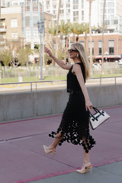 Sofia High Waist Circle Crochet Midi Skirt Black