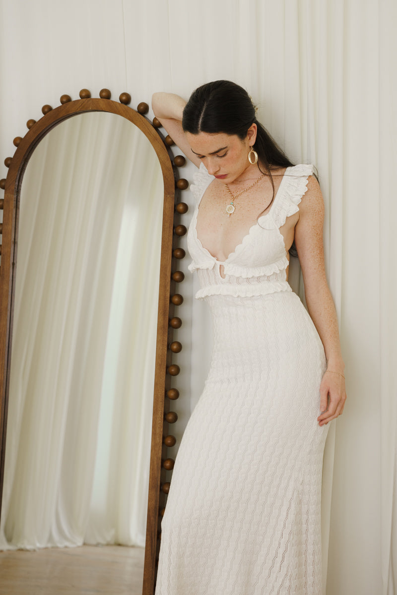 Dakota Sleeveless Open Back Textured Midi Dress White