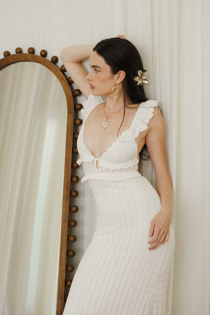 Dakota Sleeveless Open Back Textured Midi Dress White