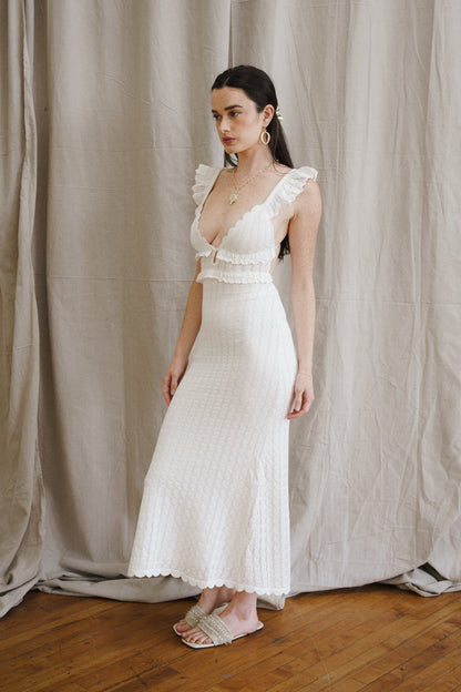 Dakota Sleeveless Open Back Textured Midi Dress White