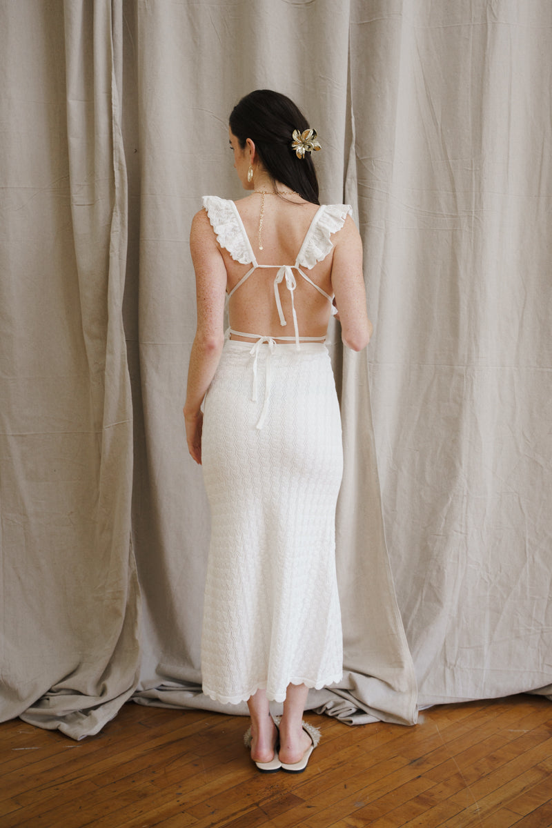 Dakota Sleeveless Open Back Textured Midi Dress White