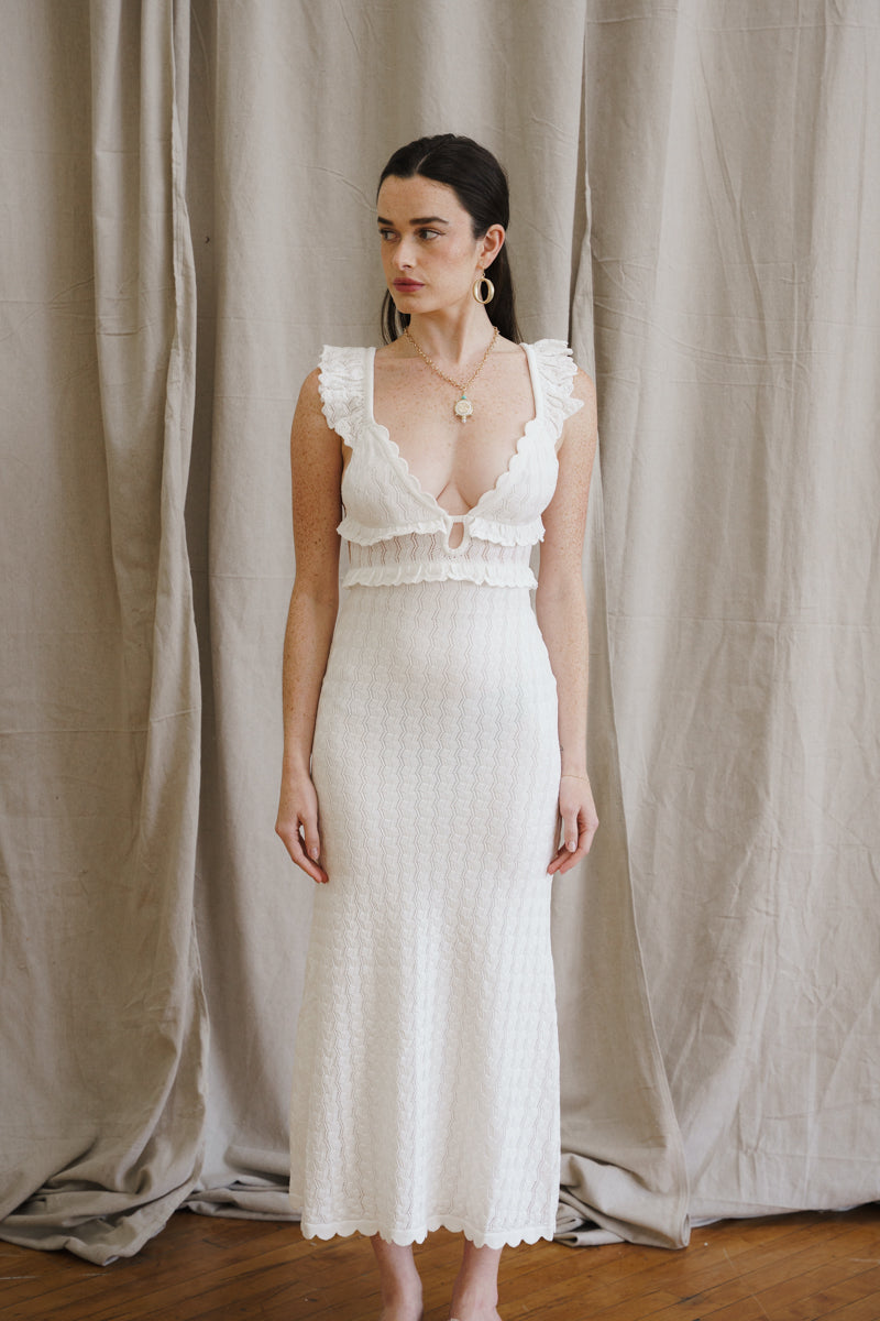 Dakota Sleeveless Open Back Textured Midi Dress White