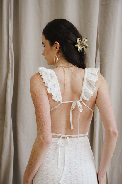 Dakota Sleeveless Open Back Textured Midi Dress White